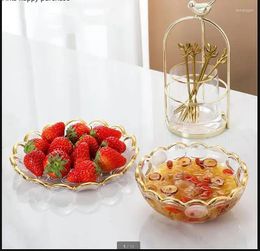 Plates Phnom Penh Transparent Glass Plate Fruit Snack Tray Dessert Salad Bowl Fork Storage Tank Spoon And Set