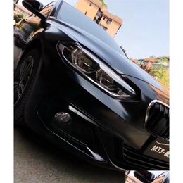 Car Stickers Stickers Top Quality Satin Black Vinyl Wrap With Air Bubble Like Low Tack Glue Size 1.52X20M/Roll 5X67Ft Drop Delivery Au Dhkqo