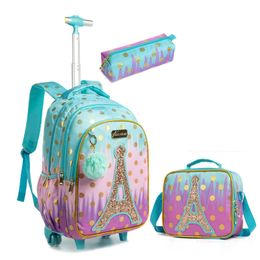 Children school Rolling Backpack Bag School Wheeled Backpack for girls SchooTrolley Bag Wheels Kids Travel luggage Trolley Bags 240102