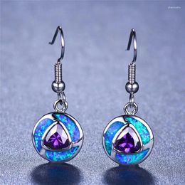 Chains 2Pc/Set Earrings Blue Fire Opal Fashion Amethyst Inlaid Round Pendant Women's Wedding Earrin