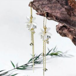 Dangle Earrings Minar Fantasy Shiny CZ Cubic Zirconia Opal Flower Petal Long Tassel Drop For Women 14K Real Gold Plated Brass Jewellery