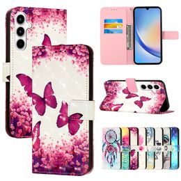 3D Butterfly Leather Wallet Cases For Samsung A55 A35 Redmi 13C Motorola Moto MOTO Edge 40 Neo G Play 2024 4G Play 5G Skull Flower Dreamcatcher Flip Cover Holder Pouch