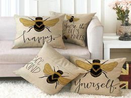 One Side Print Cushion Cover Linen Pillow Cover for Home Sofa Seat Throw Cute Vintage Decoration 45X45cm Bee Insect2732915