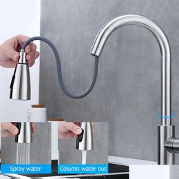 Kitchen Faucets Rotatable Stainless Steel Pl Out Type Faucet Kit Sink Water Mixer Taps Ball Stream Spray Head Nozzle 210724 Drop Del Dholt