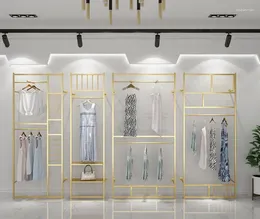 Hangers Gold Clothing Store Display Shelf Floor Double Hanging Rack Women's High Cabinet