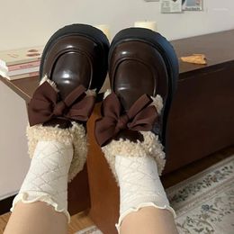 Dress Shoes SHANPA Cute Platform For Women Japanese Style Kawaii Bow Round Toe Mary Janes Autumn And Winter Padded Warm Elegant