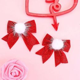 Hair Accessories 2Pcs Red Velvet Bow With Clips Glitter Faux Fur Ball Hairpins Princess Sweet Baby Barrettes Headwear