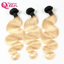 Weaves #1B 613 Blonde Body Wave Ombre Brazilian Human Hair Weave Brazilian Ombre Virgin Human Hair Extension 3 Bundles Blonde Hair Bundle