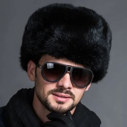 Russian Male Mens Warm Fur Bomber Hats Solid Thicken Earflap Caps Leifeng Snow Warmer Winter Autumn Fashion Hat 240103