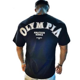 OLYMPIA Cotton Gym Shirt Sport T Shirt Men Short Sleeve Running Shirt Men Workout Training Tees Fitness Loose large size M-XXXL 240102