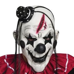 Masks Faroot Deluxe Horrible Scary Clown Mask Adult Men Latex White Hair Halloween Clown Evil Killer Demon Mask