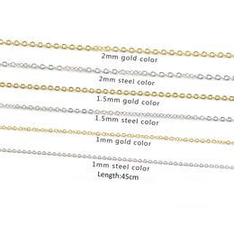 18K Real Gold Silver Plated Stainless Steel Necklace Link Chain Pendent Necklace DIY Jewellery Making Accessories 1mm/ 1.5mm/2mm 45cm Length No Fade Colour Anti-allergy