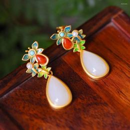 2024 Dangle Earrings Natural Hetian Jade Pearl Stud S925 Sterling Silver Cloisonne Vintage Butterfly Water Drop-Shaped Ladies' Earr Best quality Best quality