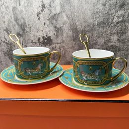 Elegant Horse Coffee Cup Ceramic Mug Saucer Set Breakfast Afternoon Tea Creative Drinkware Home Office Kitchen Milk 240102