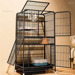 Cat Carriers Modern Balck Iron Cage House Indoor Household Large Capacity Cages Two Layers Luxury Villa Free Space Pet Dog Z