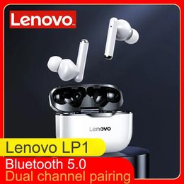 Earphones New Original Lenovo Lp1 Tws Wireless Earphone Bluetooth 5.0 Dual Stereo Noise Reduction Bass Touch Control Long Standby 300mah