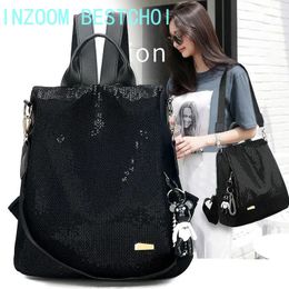 Sequined Female 2023 Antitheft School Bag Korean Version of Oxford Multifunction Backpack Large Capacity Outdoor Travel 240102