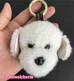 Real Genuine Shearling Fur Dog Puppy Pompom Ball Bag Charm Keyring Accessories Phone Purse Handbag Gift4545270