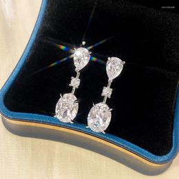 Dangle Earrings Huitan Aesthetic Women Pear/Round/Oval Cubic Zirconia Silver Colour Piercing For Female Temperament Accessories