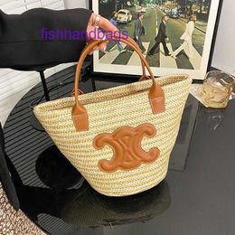 Factory Outlet Wholesale Celinss Tote bags for sale 2024 Summer New Fashion Woven Vegetable Basket Bag Arch Grass Beach Vacation Handbag One Shoulder Cr With Real L