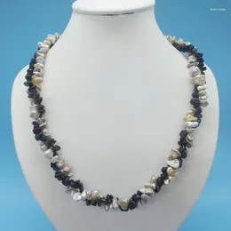 Choker Natural Pearl Semi-precious Stone Necklace 24"