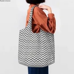 Shopping Bags Grey White Zigzag Canvas Portable Big Capacity Groceries Bohemian Modern Geometric Tote Shopper Handbags Gift