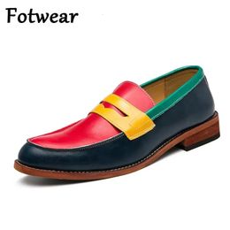 Wedding Leather Oxfords Men Big Size 48 47 Dress Shoes Slip On Breathable Driving Shoes Multi Color Penny Loafers Pointed Toe 240102