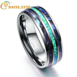 Inlay Abalone Shell Opal Abalone Shell Tungsten Steel Rings for Men 8MM Width Elegant Smooth Mens Ring Top Grade262h