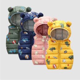 Waistcoat Autumn Winter Baby Vest Hooded Cartoon Dinosaur Toddler Boy Girl Waistcost Kid Sleeveless Jacket Children Vest 05Y 201106