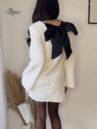 Casual Dresses Fashion Shining Sequin Mini Dress For Women Long Sleeve Bowknot Chic Short Female Elegant Holiday Evening Party Looks