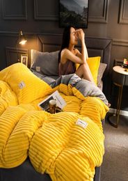 4PCS Plain Color Thicken Flannel Warm Bedding Set Velvet Duvet Cover Bed Sheet Pillowcases Home Bed Linens T2008265642511