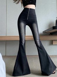 Women's Jeans 2000S Clothes Y2K Fashion Vintage Black Slim Stretch Flare Pants For Women High Waist Streetwear Punk Dress Lady Trousers