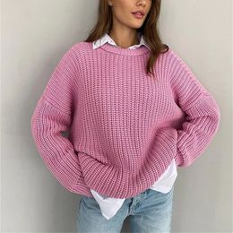 Autumn Winter Knitted Sweaters Loose Solid Pullovers for Women Fashion Round Neck Casual Long Sleeve Sweater Oversize Ladies Top 240103