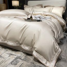 Bedding Sets 210S Long Staple Cotton Flat Bed Sheet Four Piece Set Light Luxury Satin Embroidery All Sheets Quilt Covers
