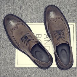 Handmade Mens Wingtip Oxford Shoes Grey Leather Brogue Men's Dress Shoes Classic Business Formal Shoes for Men dress shoes 240102