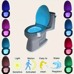 Toilet Night Light Motion Sensor, 8-Color Changing Toilet Bowl Light, LED Nightlight For Bathroom Decor, Bathroom Accessories