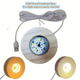 LED Solid Wood Lamp, DIY Romantic Night Light, Crystal Glass Lamp Base, Switch Log Lamp, USB Display Lamp, Light Rotating Display Stand.