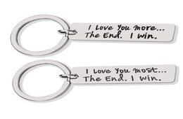 Custom Couple Jewellery Keychain I LOVE YOU MORE THE END I WIN Stainless Steel Charm Keyring Valentines Day Gift Husband Wife Gift2900645