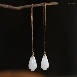 Dangle Earrings White Blue Fairy Natural Magnolia Hanging S925 Sterling Silver Ancient Style Han Chinese Clothing Long Anti-Al