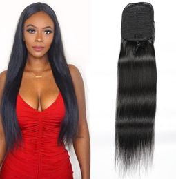 Indian 100 Human Hair Ponytails Straight Mink Hair Extensions 100g Silky Straight 824inch Ponytails Natural Black2010871