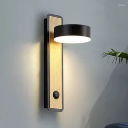 Wall Lamp Wooden LED With Switch Bedroom Living Room Nordic Modern Light Aisle Study Reading Sconce White Black Lamps