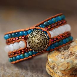 Bangle Spirit Luxury Multilayers Leather Wrap Bracelet Natural Moonstone Weaving Statement Cuff Bangle Bracelet Bohemian Jewellery