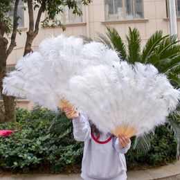 Decorative Figurines Wholesale Natural White Ostrich Feather Large Fan For Home Folding 13 Bone Plume Hand Held Fans Craft Carnival Stage