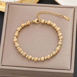 Link Bracelets 316L Stainless Steel Simplicity Frosted Bead String For Women Fashion Fine Jewelry Gift SAB676