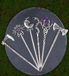 Hair Clips & Barrettes Ethic Dragon Hairsticks Silver Axe Sword Accessories Witch Triple Moon Pentagram Hairpin StickHair5918942