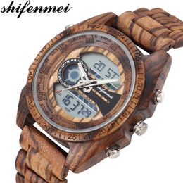 Shifenmei Digital Watch Men Top Luxury Brand Wood Watch Man Sport Casual Led Watches Men Wooden Wristwatches Relogio Masculino LY1300V