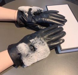 CH designer gloves leather glove ladies sheepskin rabbit fur winter mitten for women official replica Counter quality European siz1630103