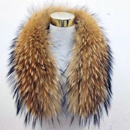 Jackets 100% Natural Jacket Fur Collar 5a Quality Real Raccoon Fur Women Scarves Winter Coat Female Neck Cap Long Warm Genuine Fur Scarf