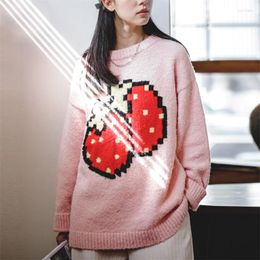 Women's Sweaters Maden-Women's Lazy Style Sweet Sweater Gentle Atmosphere Pullover Knitwear Pink Warm Top Autumn Winter