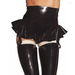Women's Shorts Glossy PVC Leather Latex High Waist Short Ruffles Hem Super Club Dance Nightwear Sexy Women Wrap Pants Bottoms 7XL